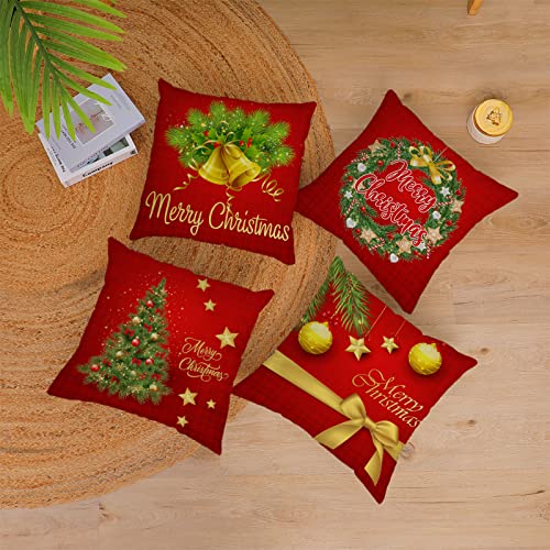 Neatee Living Christmas Pillow Covers 12x12 Set of 4 Velvet Xmas Cushions