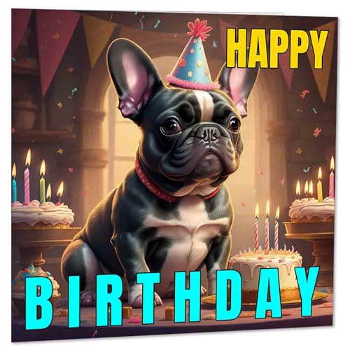 Cute French Bulldog Birthday Card - 145mm x 145mm