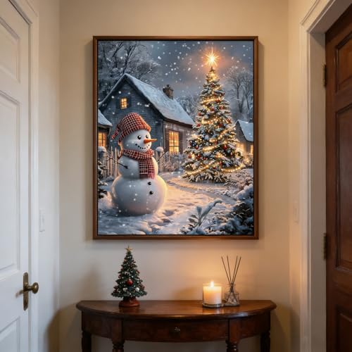Christmas Tree Diamond Art Kit for Adults - 12x16 Inch Snowman & Tree
