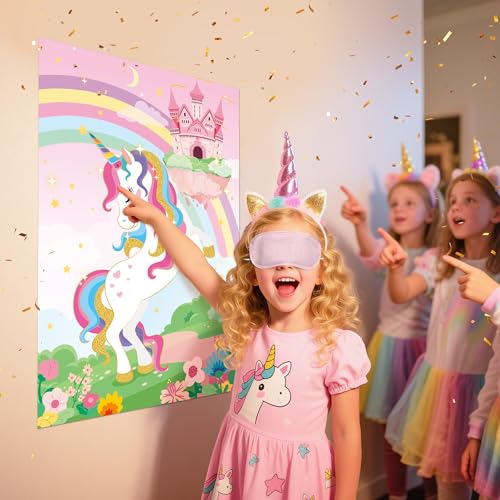 Pin the Horn on the Unicorn Party Game Set - Reusable Birthday Activity