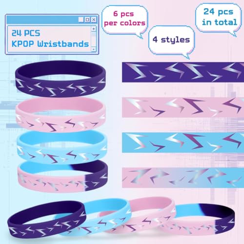 24 Pcs Kpop Silicone Wristbands | Lightning Pattern Party Favors