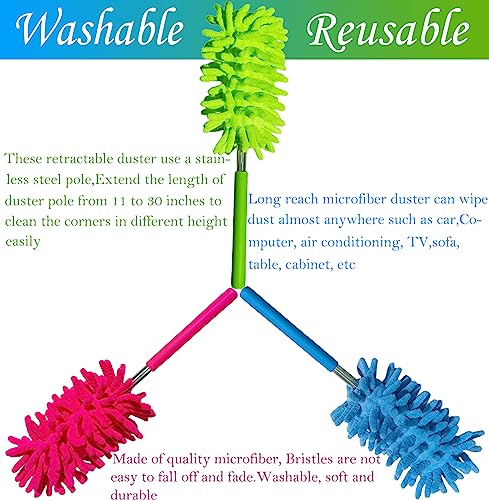 M-Jump 3 Pack Washable Extendable Microfiber Dusters, 11" to 30"