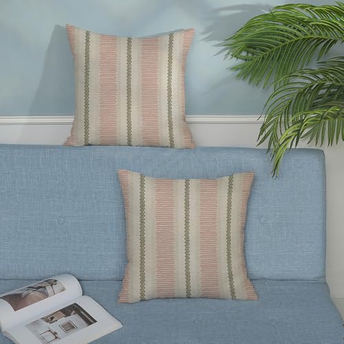 DAFENA Boho Throw Pillow Covers 16x16 Inch, Pink & Sage Green Set of 2