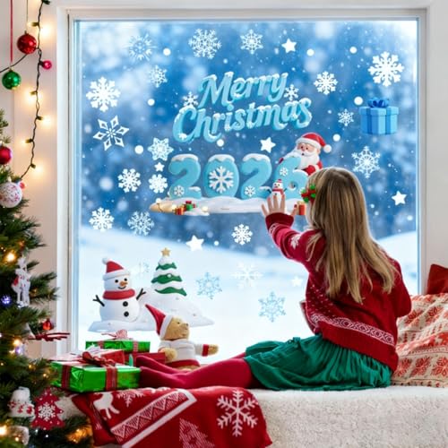 93 Pcs Double-Sided Christmas Window Clings - Reusable Holiday Stickers