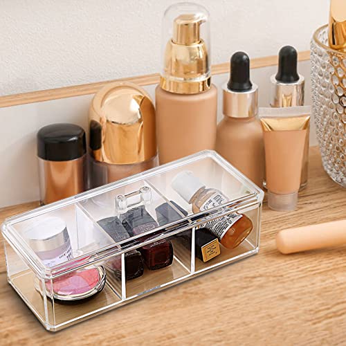 Clear Acrylic Qtip Holder with Lid - 3 Compartment Cotton Ball Dispenser