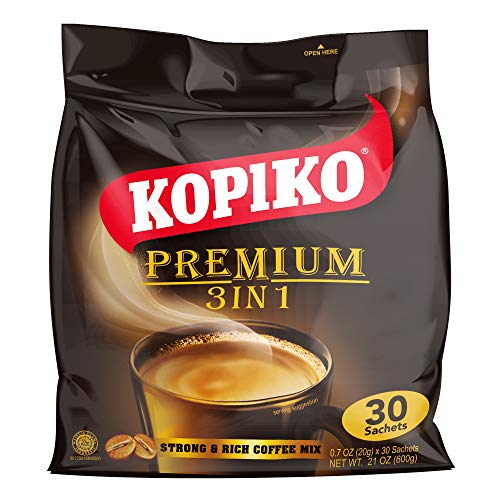 Kopiko Premium 3-in-1 Instant Coffee Mix, 30 Sachets (0.70 oz Each)