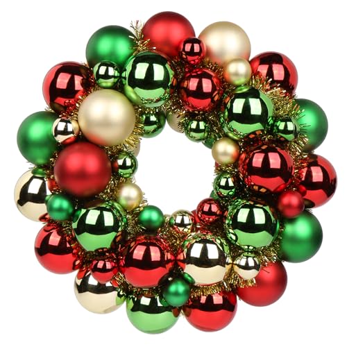 13-Inch Christmas Ball Wreath with Glitter Ornaments - Gold, Red & Green