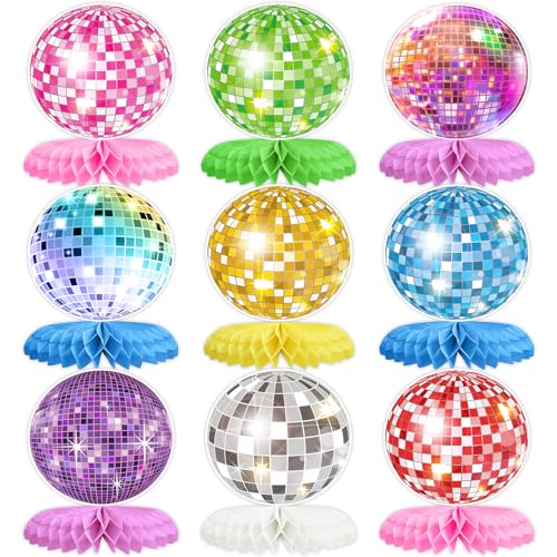 9PCS Disco Ball Honeycomb Centerpieces for 70s Themed Party Decor