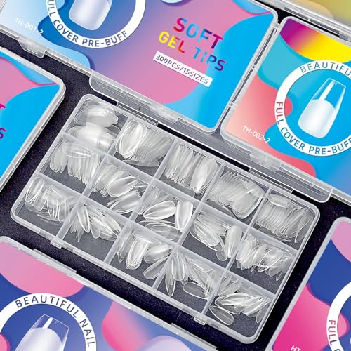 Yimart Short Square Gel Nail Tips - 300pcs Traceless Frosted Artificial Nails