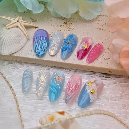 GUAACCB Medium Almond Press on Nails Summer Beach Fake Nails