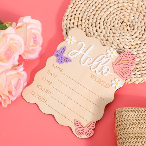 Wooden Butterfly Daisy Baby Birth Announcement Sign