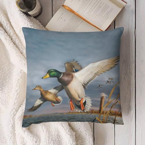 Flying Mallard Ducks Velvet Throw Pillow Cover 18x18 - Double-Sided