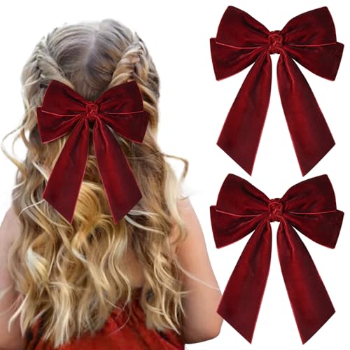 Red Velvet Hair Bow Clips for Women and Girls, 2-Pack