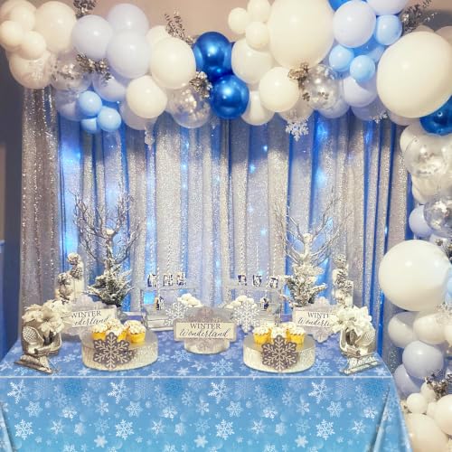 QUERICKY 2 Pack Snowflake Plastic Tablecloths 87x51 Blue Purple Winter Party