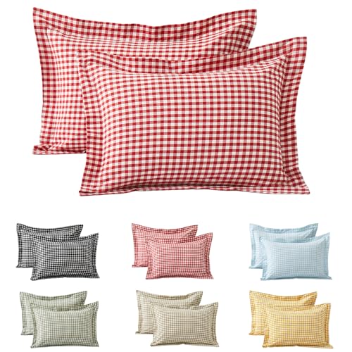 Red Plaid Gingham Pillowcases Set of 2 - 20x26 Inches, Farmhouse Style