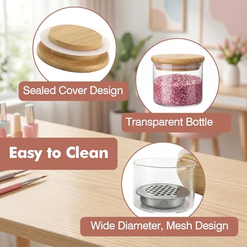 KCGANI Glass Nail Art Brush Cleaner Cup with Lid and Metal Mesh Filter