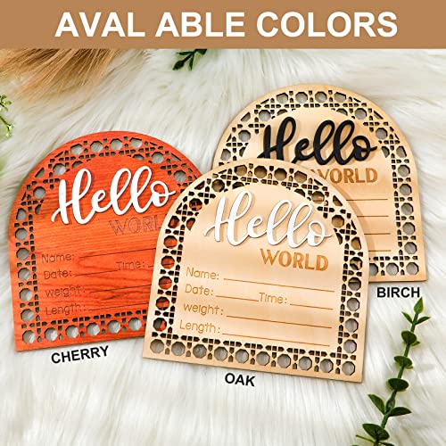 Hello World Baby Announcement Sign - 5.5 Inch Wooden Name Plaque