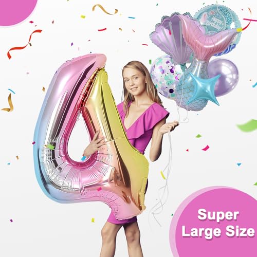 Mermaid Birthday Decorations 40 Inch Giant 4 Years Old Foil Balloons