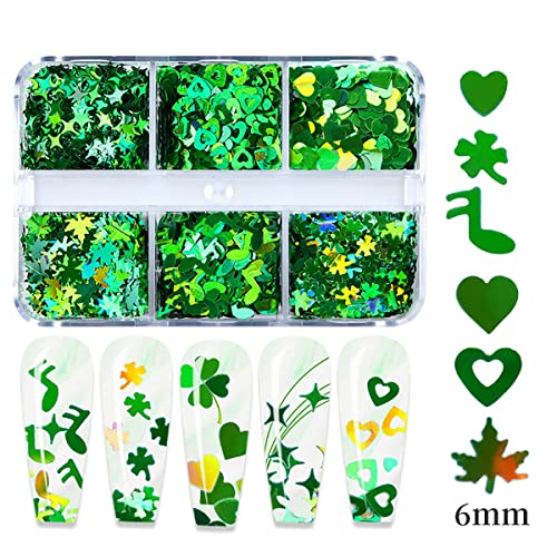 St. Patrick's Day 6-Grid Holographic Shamrock Nail Glitter & Sequins