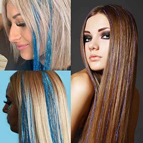 Tracy Sapphire Blue Hair Tinsel 47 Inch 800 Strands with Tools