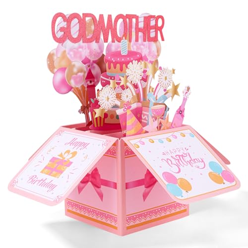 Happy Birthday Godmother Pop Up Card - 3D Greeting Card Gift