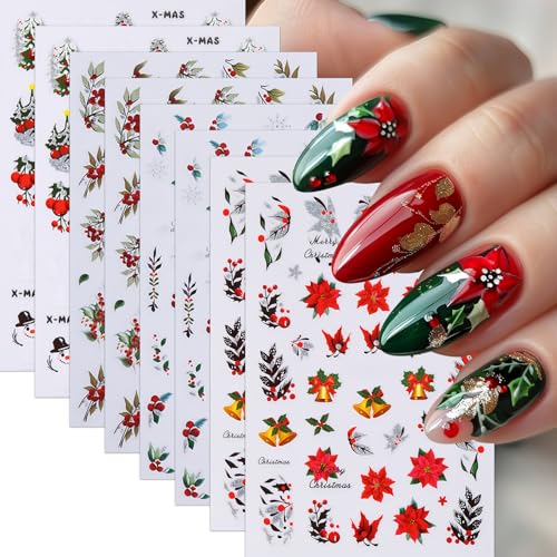 SHUXILIN Christmas Holly & Snow Tree Nail Art Stickers Decals