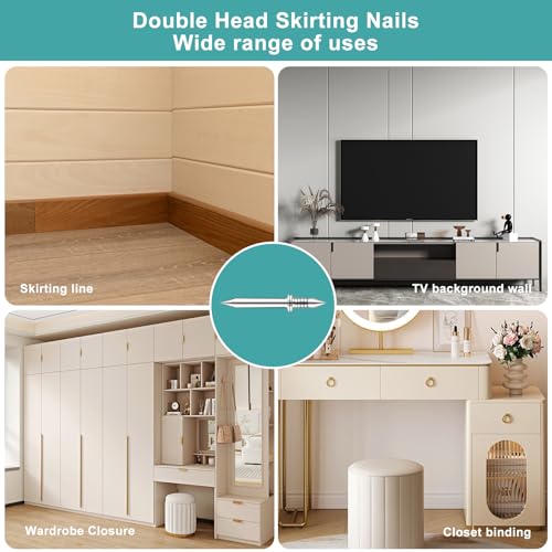 Krttwwx 300PCS Double Headed Skirting Seamless Nails with Tools for Wood Trim and Wall Molding