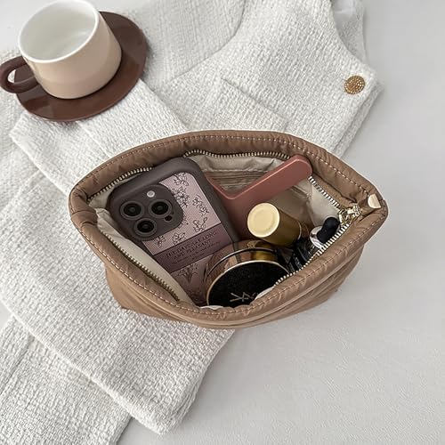 Puffy Cosmetic Bag for Women Lightweight Canvas Makeup Pouch Toiletry Organizer
