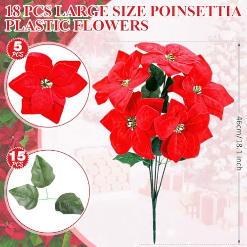 Artificial Christmas Poinsettia Bundle 18 Inch 5 Heads - Red Holiday Decor - Variation of 18