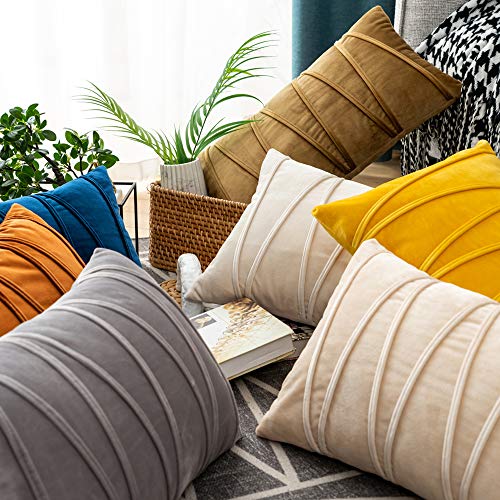 Natus Weaver Ivory Velvet Throw Pillow Covers 12x20 Inch - Set of 2