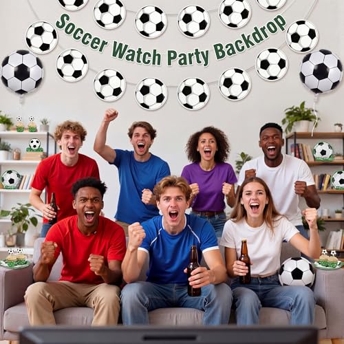 OHOME Black White Soccer Birthday Party Decorations - 24pcs Soccer Banner, Easy Hang, Reusable for World Cup 2026