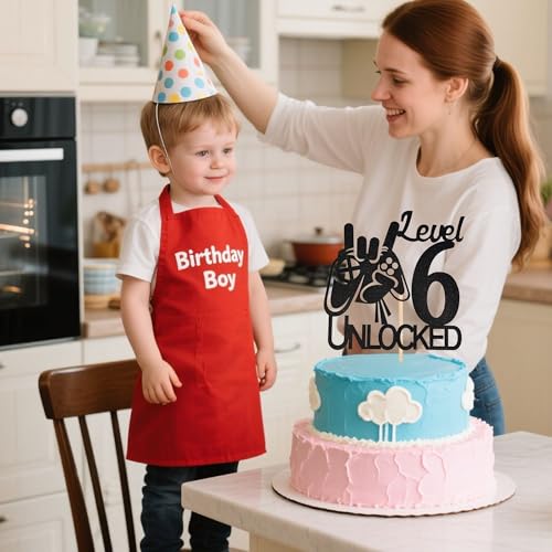 Level 6 Unlocked Cake Topper | Black Glitter Video Game Decor
