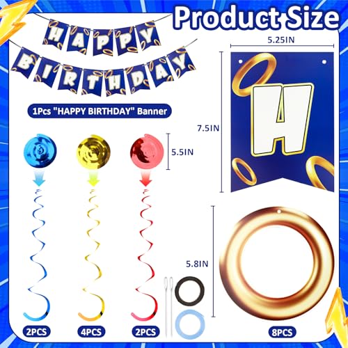 Cartoon Hedgehog Birthday Banner Set - Green Gold Ring Party Decorations