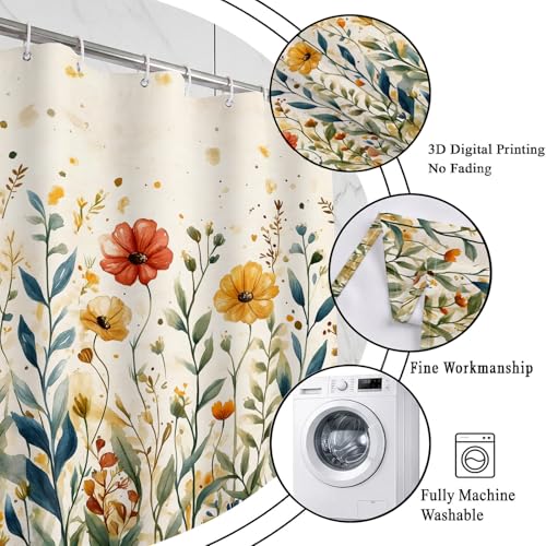 Boho Floral Shower Curtain - Vintage Beige Polyester Fabric, 72x72 Inch