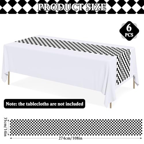 Black and White Checkered Table Runner Set - 6 Pcs 14x108 Inch for Racing Theme Parties