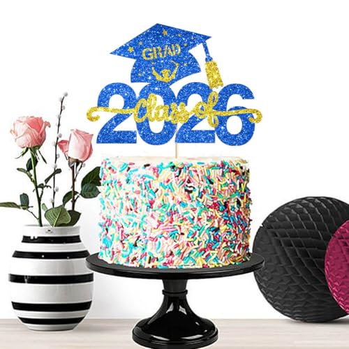 Class of 2026 Graduation Cake Topper - Blue Glittery Decor