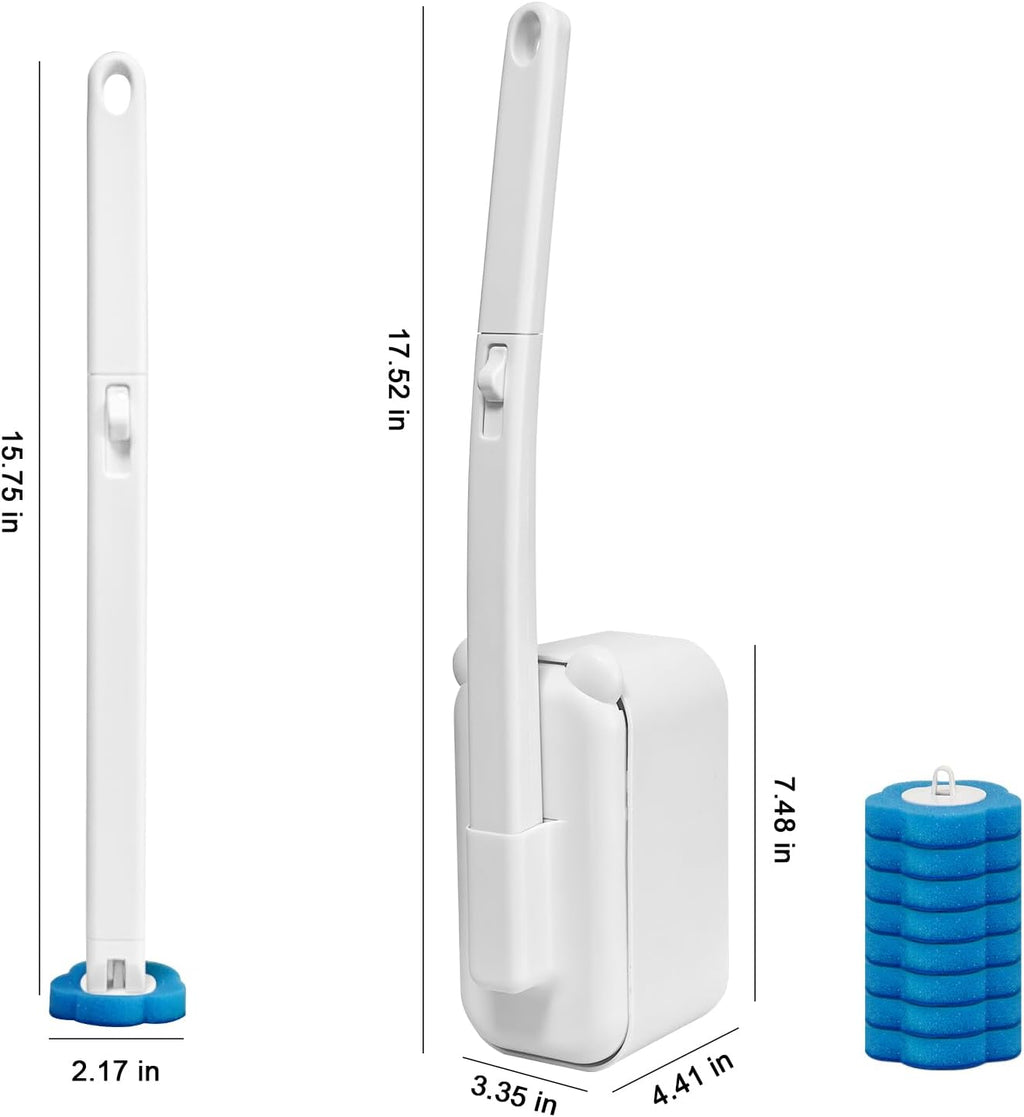 Skiennix Disposable Toilet Brush - 48 Refills Included | Wall-Mounted Holder for Deep Cleaning (White)