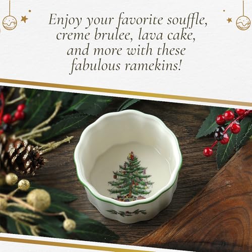 Set of 2 Christmas Tree Porcelain Ramekins - Holiday Dessert & Serving Bowls