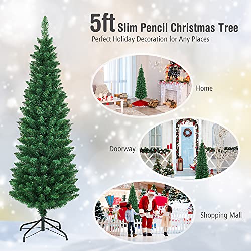 5FT Slim Artificial Christmas Tree with Metal Stand Indoor Outdoor Green