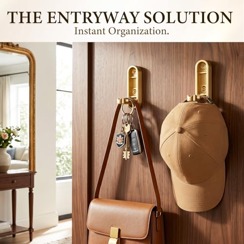 CHAFURIO Folding Wall Hooks - Gold Heavy Duty Coat Hooks (2 Pack)
