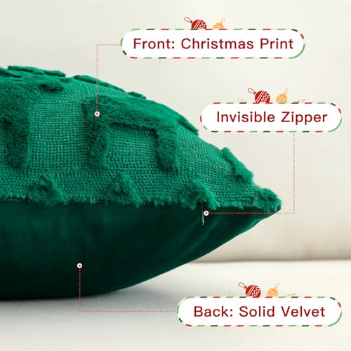OTOSTAR Christmas Tree and Elk Throw Pillow Cover, Green 18x18 Inch