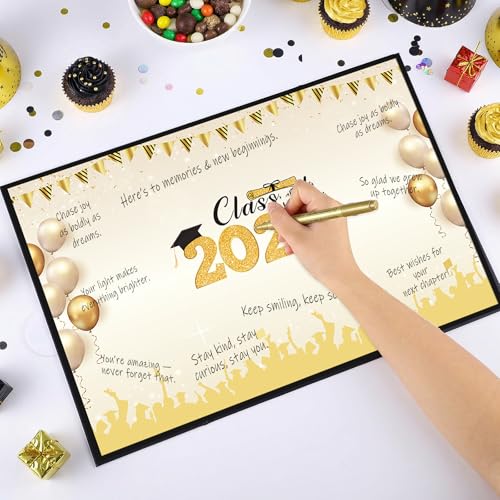 2026 Graduation Guest Book - Black Gold, 18x12 Inch, Waterproof