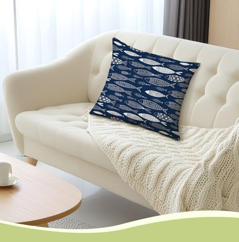 Coastal Blue Fish 18x18 Pillow Cover for Home Decor