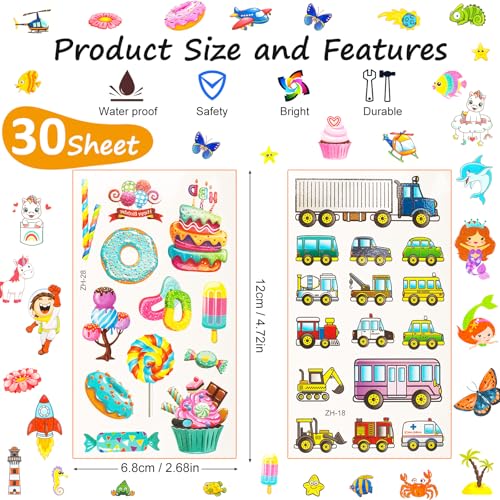 Habett Kids Temporary Tattoos Set - 300+ Waterproof Designs for Party Favors