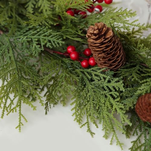 Artificial Pine Garland 6 Feet with Pinecones & Berries - Christmas Decor, Pine Mix