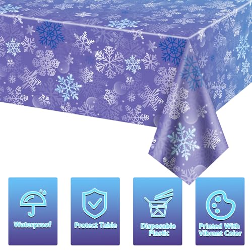 QUERICKY 2 Pack Snowflake Plastic Tablecloths 87x51 Blue Purple Winter Party