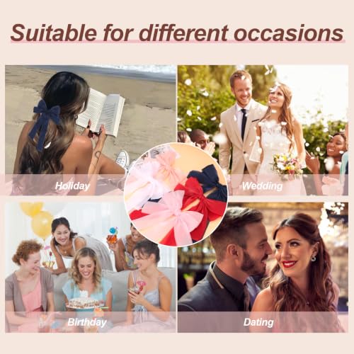 GAFATORY 5-Pack Extra Large Silk Hair Bow Clips for Women and Girls