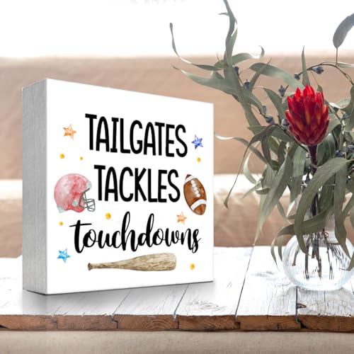 Tailgates Rugby Wood Block Sign - Rustic Desk Decor for Home