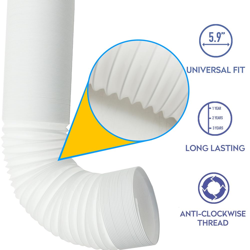 SunDiao Portable Air Conditioner Hose, Portable Exhaust Vent Hose with 5.9 Inch Diameter, Anti-Clockwise Thread, 90 Inch Length