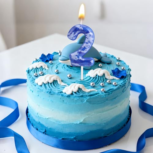 Camouflage Number 2 Birthday Candle - Blue Camo Army Cake Topper